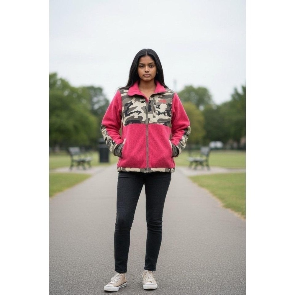 The North Face Womens Fleece Jacket Pink Camo Full Zip Size S